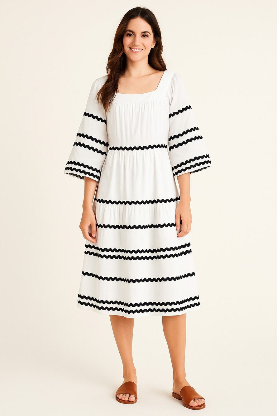Lisa Marie Fernandez Women's Ric Rac‎ Flare Sleeve Linen Blend Dress Size XS